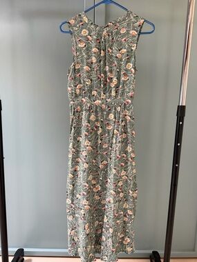Cath Kidston London Green Floral Midi Dress with Pink and Yellow flowers, size S